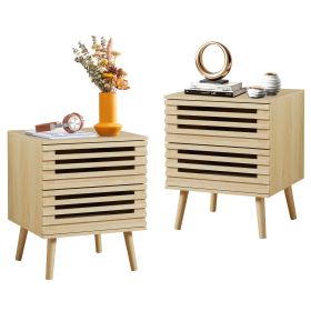 Nightstand Set of 2, Boho End Tables with 2 Storage Hollowed-Out Drawers, Bedroom Bedside Table Storage Side Table for Bedroom Living Room (2