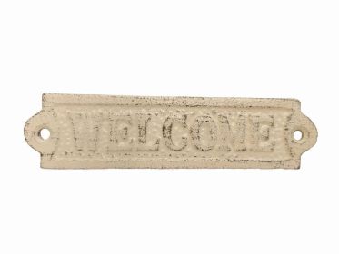 Aged White Cast Iron Welcome Sign 6""