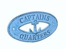 Dark Blue Whitewashed Cast Iron Captains Quarters with Anchor Sign 8""