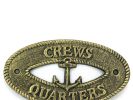 Antique Gold Cast Iron Crews Quarters with Anchor Sign 8""