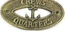 Antique Gold Cast Iron Crews Quarters with Anchor Sign 8""