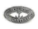 Antique Silver Cast Iron Crews Quarters with Anchor Sign 8""
