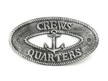 Antique Silver Cast Iron Crews Quarters with Anchor Sign 8""