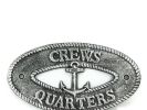 Antique Silver Cast Iron Crews Quarters with Anchor Sign 8""