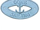 Dark Blue Whitewashed Cast Iron Gone Sailing with Anchor Sign 8""