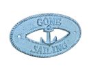 Dark Blue Whitewashed Cast Iron Gone Sailing with Anchor Sign 8""