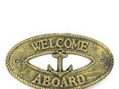 Antique Gold Cast Iron Welcome Aboard with Anchor Sign 8""