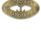 Antique Gold Cast Iron Welcome Aboard with Anchor Sign 8""