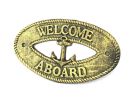 Antique Gold Cast Iron Welcome Aboard with Anchor Sign 8""