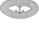 Whitewashed Cast Iron Welcome Aboard with Anchor Sign 8""
