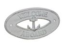 Whitewashed Cast Iron Welcome Aboard with Anchor Sign 8""