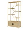 Rattan bookshelf 7 tiers Bookcases Storage Rack with cabinet for Living Room Home Office, Natural, 39.4'' W x 13.8'' D x 75.6'' H.