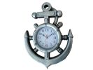 Silver Ship Wheel and Anchor Wall Clock 15""