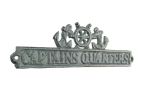 Antique Bronze Cast Iron Captains Quarters Sign with Ship Wheel and Anchors 9""