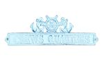 Dark Blue Whitewashed Cast Iron Crews Quarters Sign with Ship Wheel and Anchors 9""