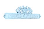 Dark Blue Whitewashed Cast Iron Crews Quarters Sign with Ship Wheel and Anchors 9""