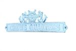 Dark Blue Whitewashed Cast Iron Crews Quarters Sign with Ship Wheel and Anchors 9""