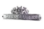 Antique Silver Cast Iron Crews Quarters Sign with Ship Wheel and Anchors 9""