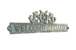 Antique Bronze Cast Iron Welcome Aboard Sign with Ship Wheel and Anchors 9""