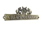 Antique Gold Cast Iron Crews Quarters Sign with Ship Wheel and Anchors 9""