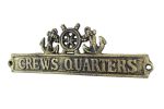 Antique Gold Cast Iron Crews Quarters Sign with Ship Wheel and Anchors 9""