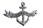 Antique Silver Cast Iron Down the Hatch Sign 8""
