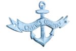 Dark Blue Whitewashed Cast Iron Crews Quarters Anchor Sign 8""
