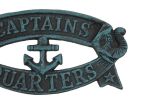 Seaworn Blue Cast Iron Captains Quarters Sign 8""
