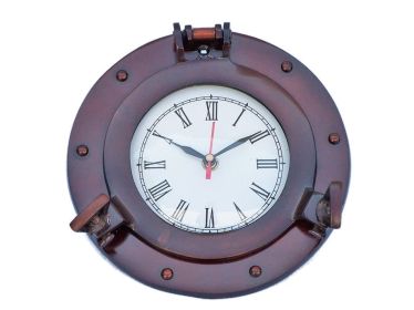 Antique Copper Deluxe Class Porthole Clock 8""