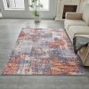 Zara Abstract Design Machine Washable Grey Brown and Rust Area Rug